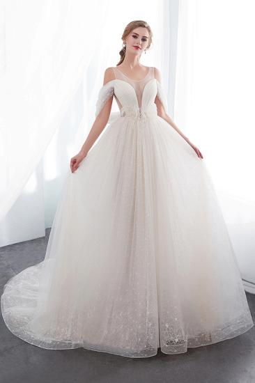 A-line Sleeveless Floor Length Lace Ivory Wedding Dresses_1