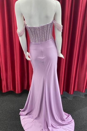 Off the shoulder Blue Satin High Split Prom Dresses_3