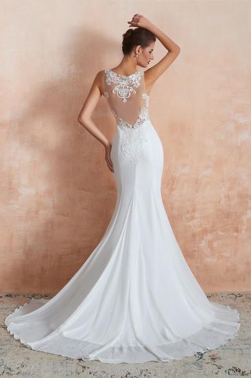 Carol | White Illusion neck Beach Column Wedding Dress with Court Train, Sexy Sleeveless High neck Beach Bridal Gowns_10