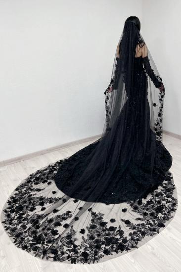 Black Sweetheart Tulle Appliques Lace Mermaid Wedding Dresses_5