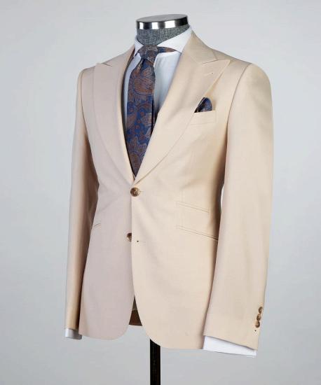 Champagne Peaked Lapel Three Pieces Best Fitted Men Suits_4