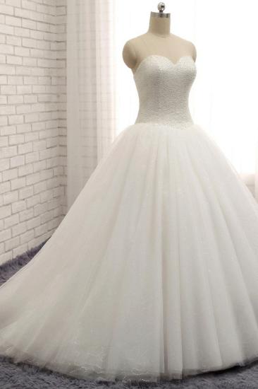 Bradyonlinewholesale Chic Sweetheart Pearls White Wedding Dresses A-line Tulle Ruffles Bridal Gowns Online_3