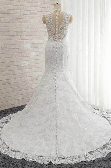 Bradyonlinewholesale Chic Mermaid V-Neck Lace Wedding Dress Appliques Sleeveless Beadings Bridal Gowns On Sale_2