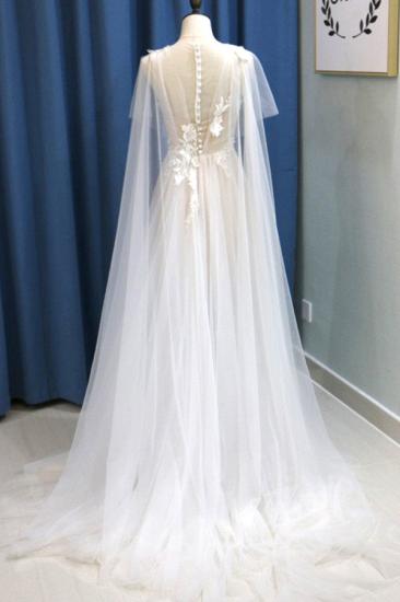 Bradyonlinewholesale Glamorous White Tulle V-Neck Beach Wedding Dress A Line Flower Bridal Gowns On Sale_2