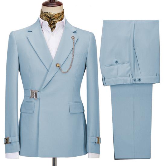Bernie Fashion Sky Blue Notched Lapel Two-Piece Business Mens Suit_2