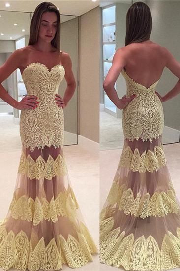 2022 Sweetheart Mermaid Evening Dresses | Appliques Open Back Sexy Prom Dresses
