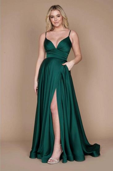 Dark Green Spaghetti Strap Side Slit Evening Dress | Simple Long Prom Dress