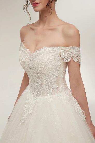 A-line Off-shoulder Sweetheart Floor Length Lace Appliques Wedding Dresses with Lace-up_4
