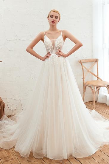 Summer Spaghetti Straps Plunging V-neck Champange Wedding Dress | Sexy Low Back Bridal Gowns Online_3
