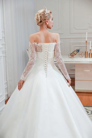 Romantic Lace Long Sleeves Princess Satin Wedding Dress | Princess Bridal Gowns with Cathedral Train_2