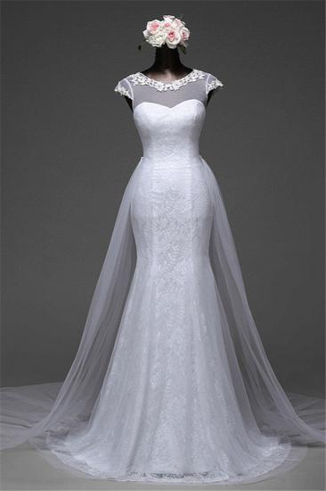 Bradyonlinewholesale Glamorous Lace Jewel White Mermaid Wedding Dresses with Beadings Online_5