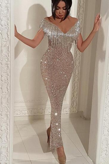 Shiny Off Shoulder Sequins Evening Dress | Sexy Mermaid Prom Dresses with Tassels_2