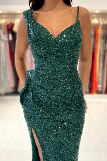 Stunning V-Neck Sparkly Sequins Mermaid Prom Dress with Side Split_4