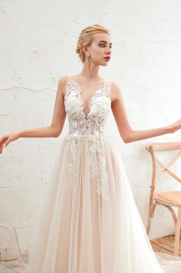 Unique Tulle V-Neck Ivory Affordable Wedding Dress with Appliques_3