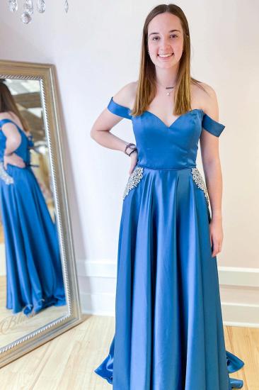Off the should ocean blue a-line simple prom dress_1
