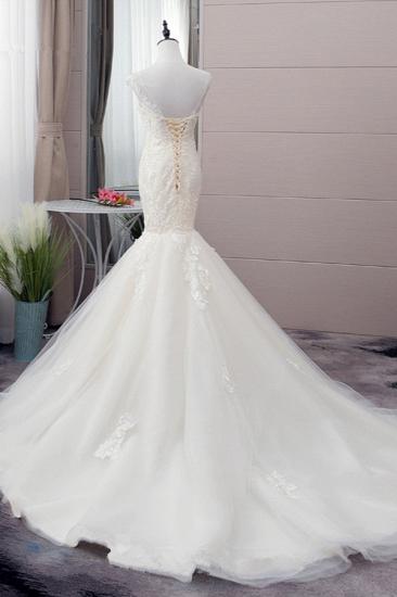 Bradyonlinewholesale Glamorous Jewel Tulle Mermaid Iovry Wedding Dress Lace Appliques Sleeveless Bridal Gowns On Sale_3