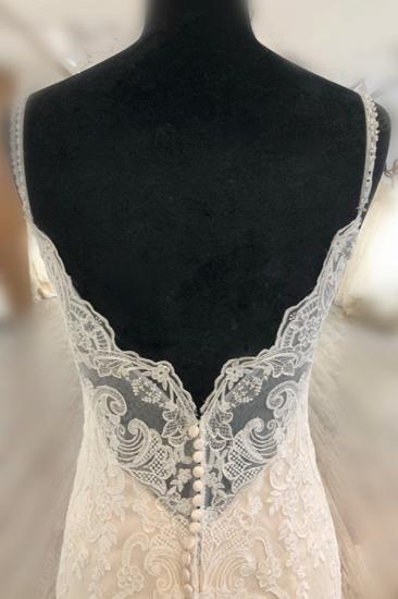 Bradyonlinewholesale Elegant Spaghetti Straps Mermaid Wedding Dress Tulle Lace Appliques V-Neck Bridal Gowns Online_4