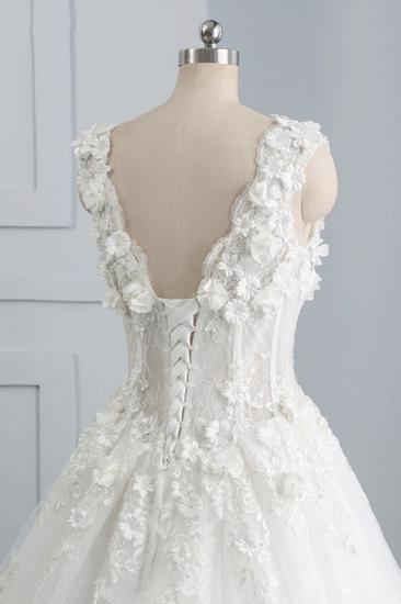 Bradyonlinewholesale Glamorous V-Neck Tulle Wedding Dress with Flowers Appliques Sleeveless Beadings Bridal Gowns Online_7