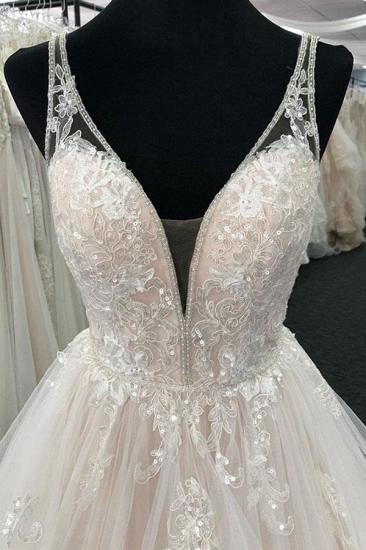 Bradyonlinewholesale Elegant Tulle V-Neck Wedding Dress Open Back Long Layered Bridal Gowns On Sale_3
