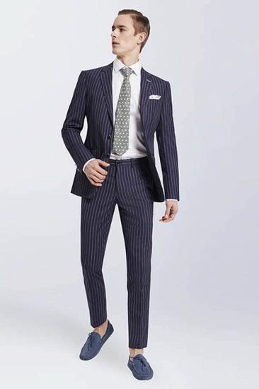 Modern Striped Navy Prom Suit | Mens Narrow Notched Lapel Casual Suit