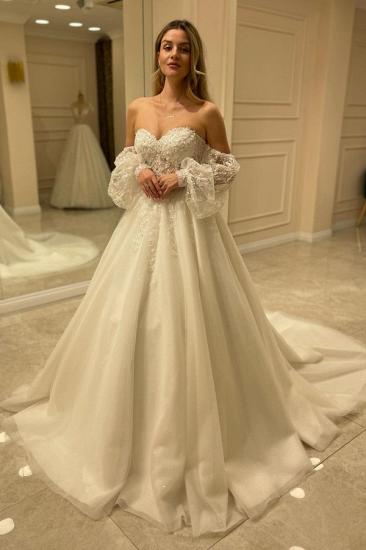 Sweetheart Aline Tulle Wedding Dress With Sleeves_6