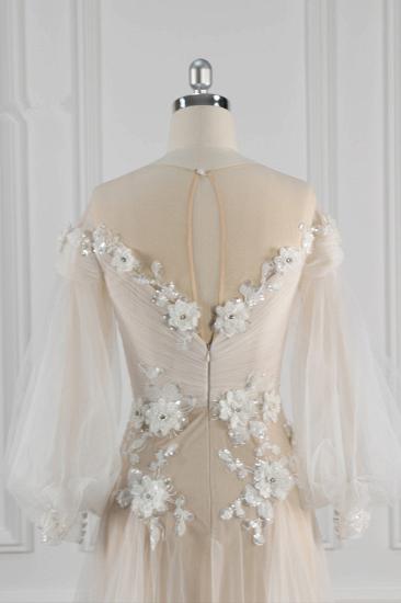 Bradyonlinewholesale Chic Jewel Pink Tulle Flowers Wedding Dress Beadings Appliques Long Sleeves Bridal Gowns On Sale_5