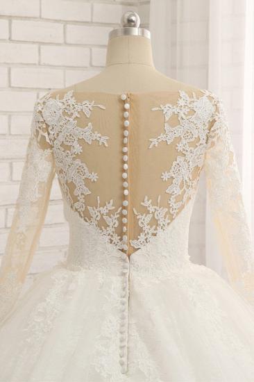 Bradyonlinewholesale Affordable White Tulle Ruffles Wedding Dresses Jewel Longsleeves Lace Bridal Gowns With Appliques Online_4