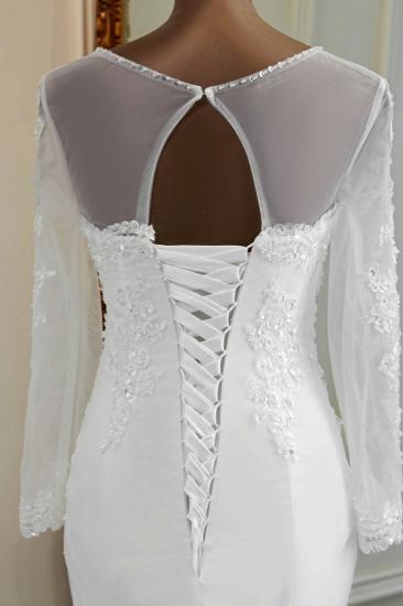 Bradyonlinewholesale Elegant Jewel Long Sleeves White Mermaid Wedding Dresses with Rhinestone Applqiues_7