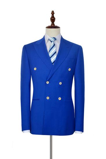 Peak Lapel Royal Blue Double Breasted Mens Suit |  Six Button Fashion Casual Suit_3