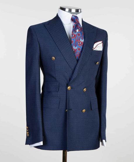 New Navy Blue Two-Piece Double Breasted Point Collar Men's Suit_2