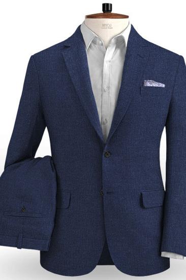 Latest Designs Summer Dark Blue Linen Mens Suit | Cutsom Slim Fit 2 Piece Tuxedo_2