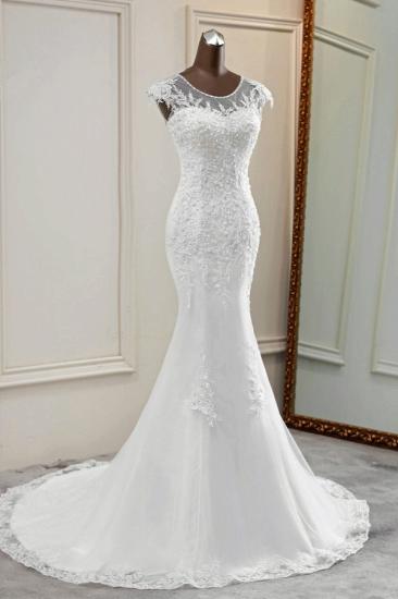 Bradyonlinewholesale Elegant Jewel Sleeveless White Lace Mermaid Wedding Dresses with Rhinestone Appliques_3