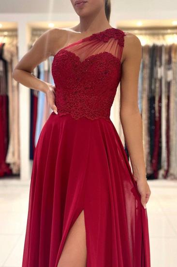 One-shoulder red ball gown with floor-length sleeveless dress and front slit_3