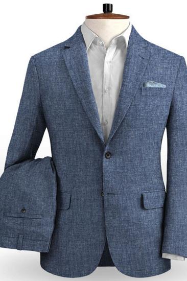 Navy 2 Piece Mens Suit | Stylish Linen Tuxedo with Notched Lapel_2