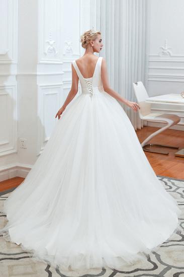 Sexy V-neck sleeveless White Princess Spring Wedding Dress | Elegant Low Back Bridal Gowns with Belt_2
