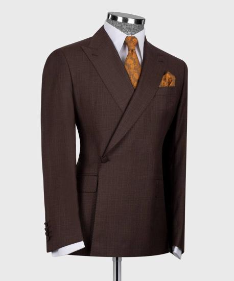 Modern Chocolate One Button Point Lapel Slim Fit Men Suits_2