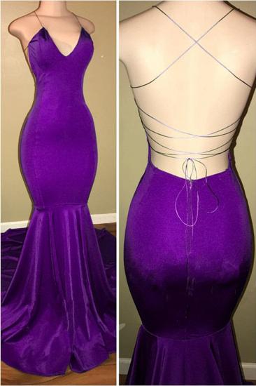 Purple Sexy Mermaid Open Back Prom Dresses | Simple Spaghetti Straps Evening Dresses Cheap