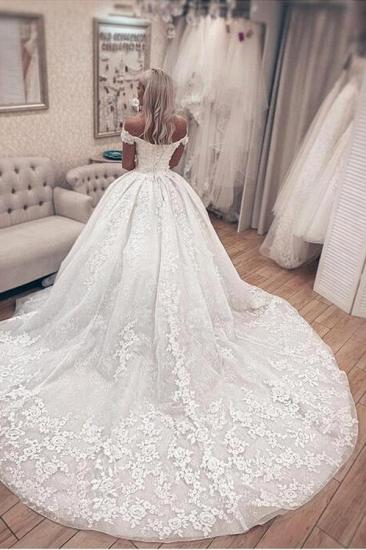 Off The Shoulder Floral Appliques Ball Gown Wedding Dresses | Lace Sleeveless Bridal Gowns_2