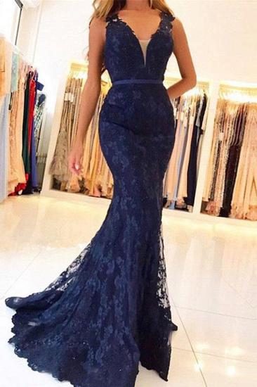 V-neck Mermaid Lace Pretty Prom Dress | Sheer Tulle Sleeveless Formal Evening Dress_1