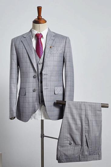 Buck Sleek Grey Plaid 3-Pack Slim Fit Suit_1