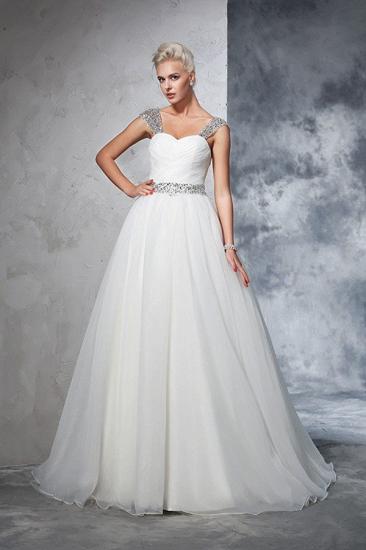 Long Tulle Ball Gown Straps Ruched Sleeveless Wedding Dresses_3