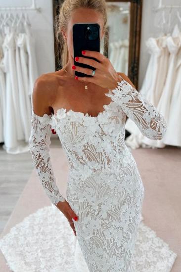 Sweetheart Strapless Appliques Lace Mermaid Wedding Dresses_3