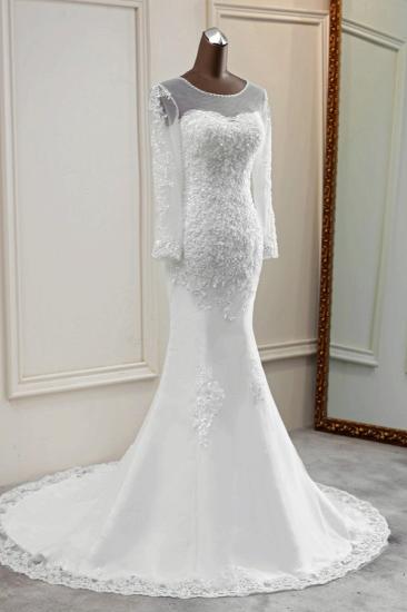 Bradyonlinewholesale Elegant Jewel Long Sleeves White Mermaid Wedding Dresses with Rhinestone Applqiues_4