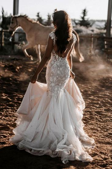 V-Neck Chic Floral Lace and Tulle Mermaid Wedding Dress_2