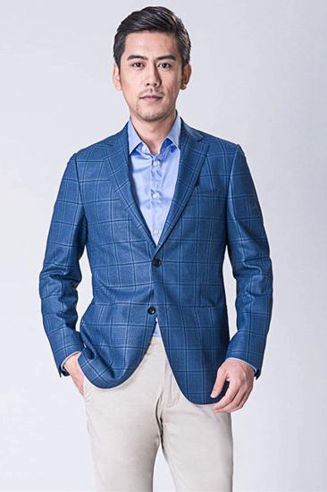 Elegant Point Collar Check Blazer |  Blue Check Fitted Jacket