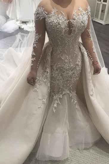 Beautiful Mermaid Wedding Dresses with Tulle Overskirt| Sexy Lace Dresses for Weddings_2