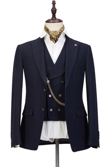 Ashton Black Three-Piece Peaked Lapel Elegant Wedding Suits for Men