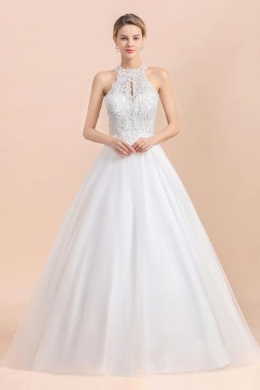 Gorgeous Halter Rhinstones Wedding Dress White Lace Appliques Tulle Garden Bridal Gowna_3