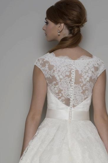 Cap Sleeves White Lace Appliques Aline Short wedding Dress_2