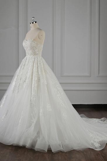 Bradyonlinewholesale Elegant Strapless White Lace Wedding Dress Sleeveless Appliques Ruffle Bridal Gowns Online_3